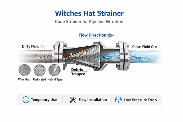 stainless steel Witches Hat Strainer for pipeline filtration
